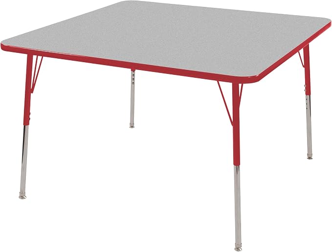 Norwood Commercial Furniture Adjustable Height Classroom Activity Table for Kids & Adults, Square Activity Table for School and Home, Gray Nebula/Red, 36" W x 36" L