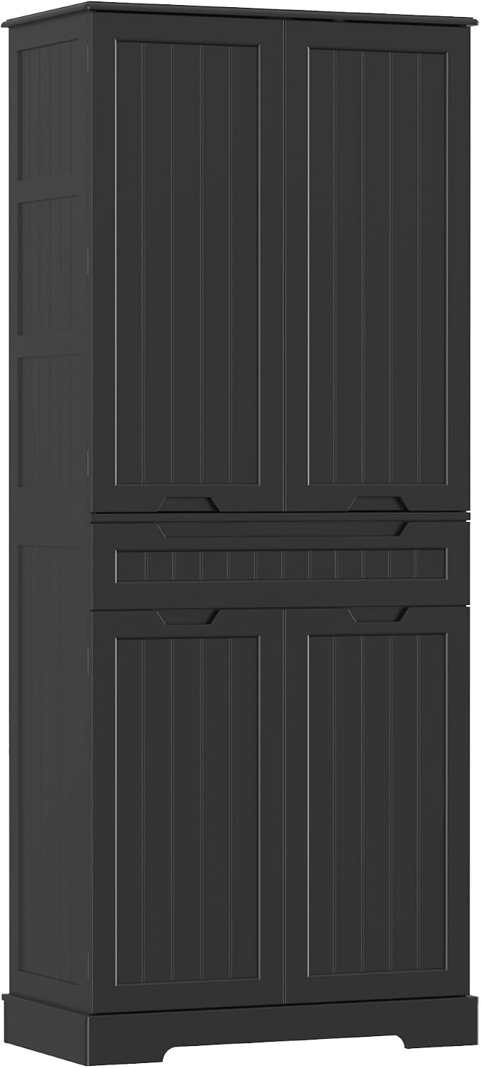 Gizoon 70" Tall Kitchen Pantry Cabinet with Doors and Adjustable Shelves, 5-Tier Multipurpose Pantry Storage Cabinet with Drawer Freestanding Organizer for Small Kitchen Bathroom Laundry Room, Black