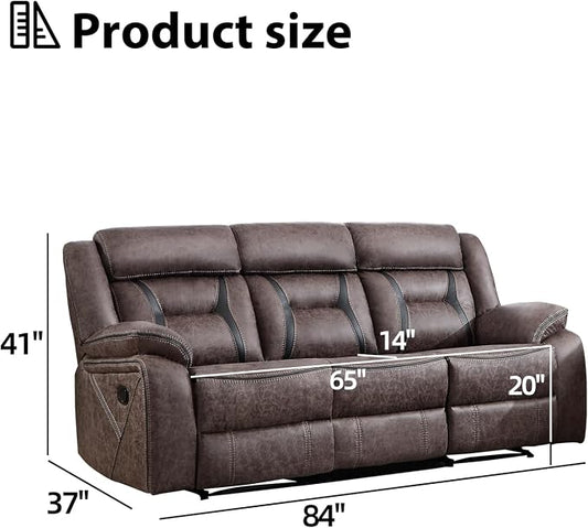 EBELLO Faux Leather Manual Reclining Sofa, 3 Seat Recliner Sofa Chair, Couch Furniture for Living Room, Furniture, Meeting Room, Grey (3 Seat Sofa)