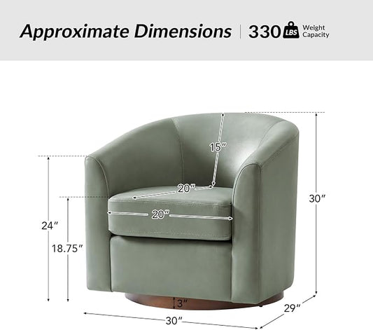 HULALA HOME Genuine Leather Swivel Barrel Chairs Set of 2, Round Swivel Accent Chairs with Solid Wood Base, Leather Barrel Accent Chair for Living Room, No Assembly Required, Sage