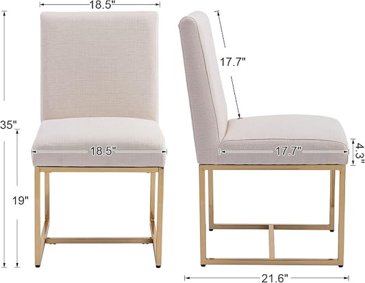 CIMOTA Modern Dining Chairs Set of 4, Upholstered Dining Room Chairs Armless Guest Side Chair with Gold Base for Dining Room/Kitchen, Beige, 4PCS