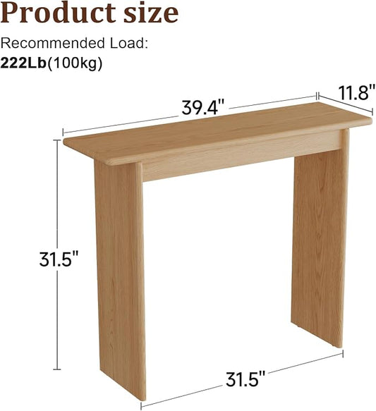 AQIMUELE Natural Console Table Thin Rubberwood Minimalist Mid-Century Style | Stable and Sturdy 11.8" D x 39.4" W x 31.5" H for Entryway/Sofa Back