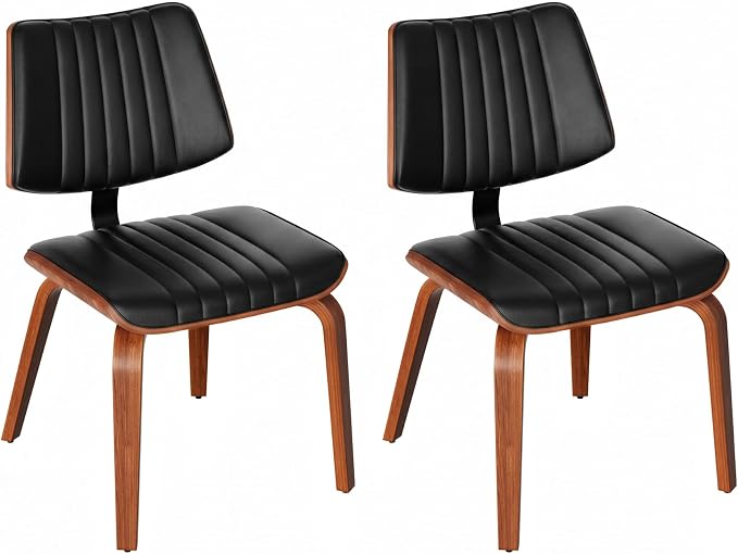Armless Dining Chairs Set of 2, Walnut Black | Set of 2 premium armless chairs with ergonomic walnut bentwood back and high-density foam padding for superior comfort