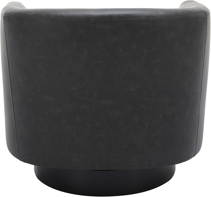 PU Leather Swivel Accent Chairs, Modern Upholstered Barrel Club Chair for Living Room, Round Armchair Single Sofa Bedroom Side Reading Seat - Charcoal Black, Set of 2
