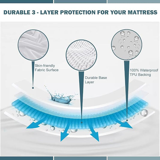 2 Pack King Waterproof Mattress Protector Deep Pocket Mattress Cover, Soft Breathable Mattress Pad, Fitted Noiseless Waterproof Bed Cover Stretch to 25"