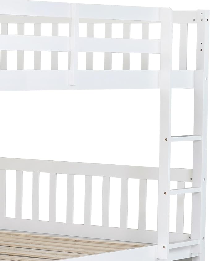 Harper & Bright Designs Convertible Wood Full-Over-Full Bunk Bed with Trundle and Ladder - Can Be Divided Into Two Platform Beds, White