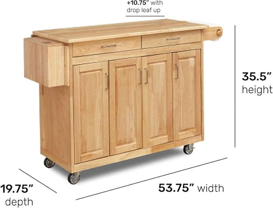 Homestyles General Line Natural Mobile Kitchen Cart, 54"W