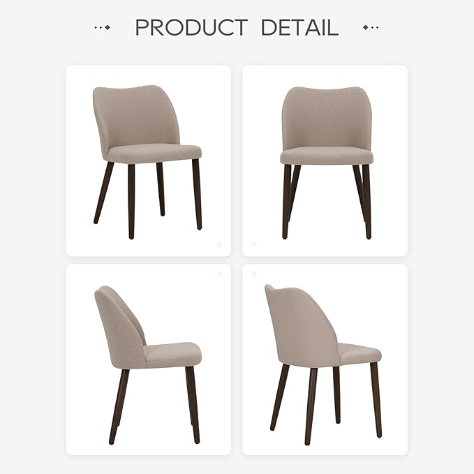 COLAMY Dining Chairs Set of 4, Upholstered Fabric Kitchen Chairs with Curved Back, Padded Seat and Solid Wood Legs, Modern Dining Chair for Kitchen Dining Room, Camel