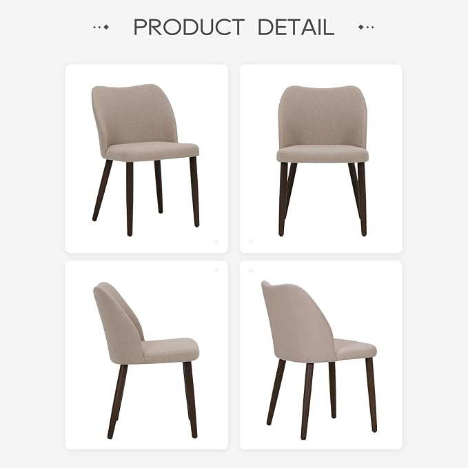 COLAMY Dining Chairs Set of 6, Upholstered Fabric Kitchen Chairs with Curved Back, Padded Seat and Solid Wood Legs, Modern Dining Chair for Kitchen Dining Room, Camel