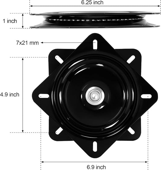 Frassie 2 Pack 6.25 Inch Bar Stool Chair Swivel Plate Replacement, 360 Degree Swivel Square Heavy Duty Turntable for Recliner Chair
