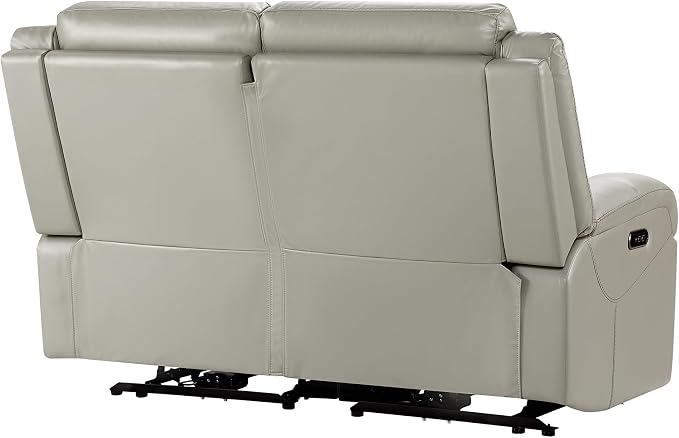 Watson & Whitely Genuine Leather Power Loveseat Recliner Sofa, 2 Seat Wall Hugger Reclining Sofa with Power Headrest & Charging Ports, Dual Recliner Sofas for Living Room, RV, Grey