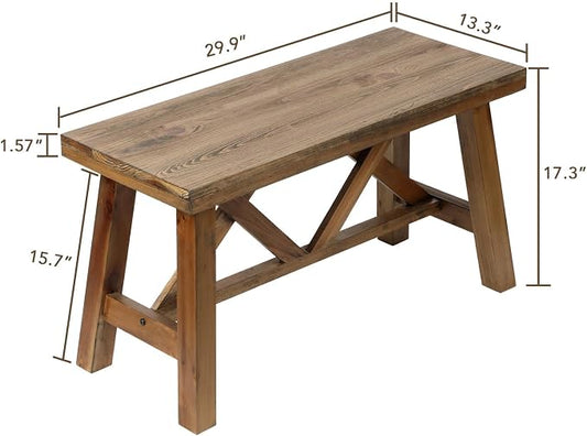 Wnutrees 30" Farmhouse Wood Bench, Rustic Solid Wood Entryway Bench Seat with Double X-Structure for Dining Area Living Room Hallway, Structural Stability, Natural