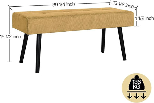 Comfy to go Entryway Bench - Bench for Bedroom, Modern Ottoman End of Bed, Corduroy Padded Benches for Living Room, Foyer, Mudroom, Hallway - 39" L x 14" W x 17" H
