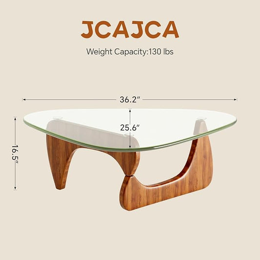 Coffee Table for Living Room Mid Century Modern Center Table with Glass Top and Wood,36 Inch, Transparent/Walnut