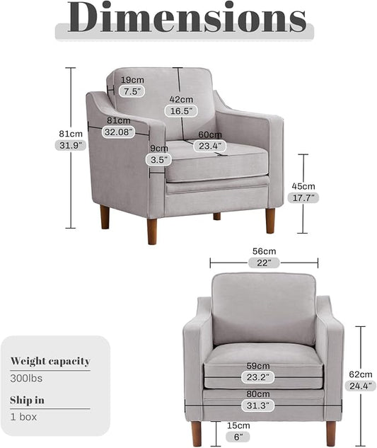 Kingfun Accent Chair Set of 2, Living Room Chairs, Mid Century Reading Armchair, Chenille with Solid Wood Foot, Upholstered Modern Decor for Bedroom, Apartment