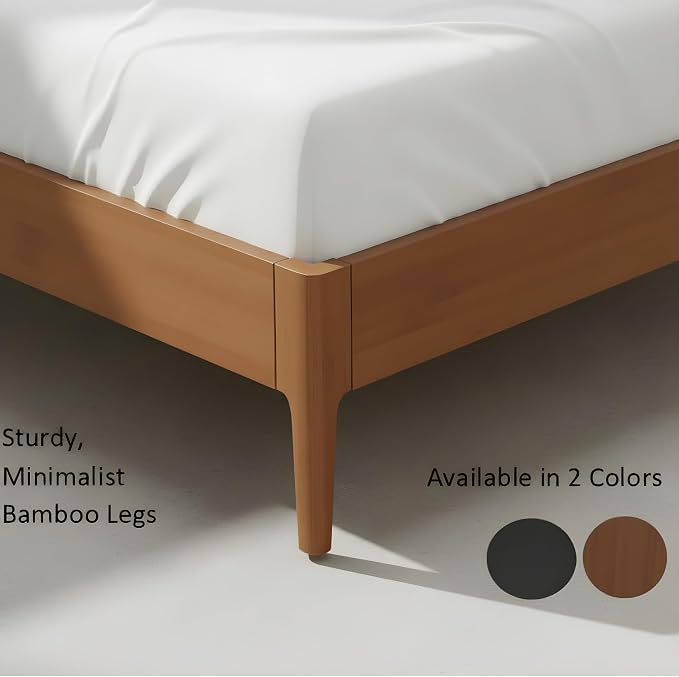 Merax Queen Size Solid Bamboo Wood Spindle Platform Bed with 46.5" Tall Headboard, Bohemian Bed Frame with Wooden Slats and Metal Support, Mid-Century Modern Style,No Box Spring Needed, Brown