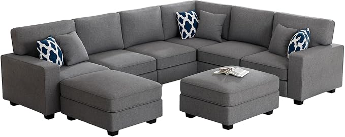 Legend Vansen Oversized Modular Sectional Sofa,U/L‑Shaped Reversible Couch with Ottoman,Deep Seat Plush Polyester Sofa for Living Room,8‑Seater,Dark Grey