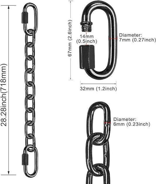 BeneLabel 2Pcs 28 inch Black Heavy Duty Hanging Chains with 4 Carabiners 1000 LB Capacity Hanging Hammock Chair Hardware Extension Chain for Swing, Hanging Chair, Punching Bags, Indoor and Outdoor