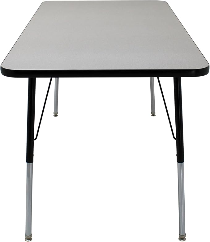 FDP Rectangle Activity School and Office Table (30 x 60 inch), Standard Legs with Swivel Glides, Adjustable Height 19-30 inches; Quick Ship Single Box - Gray Top and Black Edge