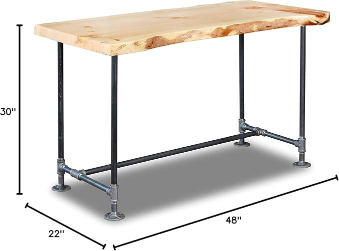 SRLWerks Industrial Pipe & Live Edge Top Vintage Table - Rustic Wood Desk for Home Office