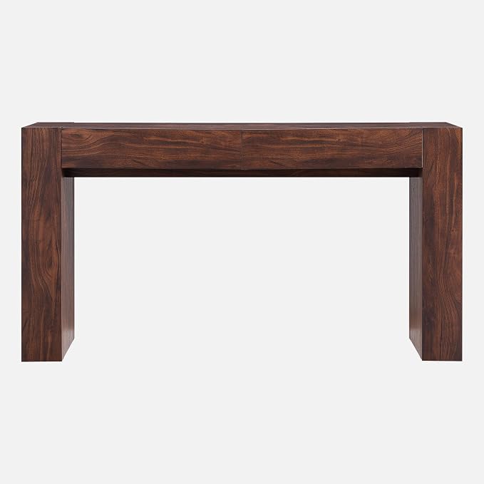OKD Modern Entryway Console Table, Sofa Table with Drawers, 63" Long Hall Table Behind Couch, Thick Wood Design for Living Room, Hallway - Dark Walnut