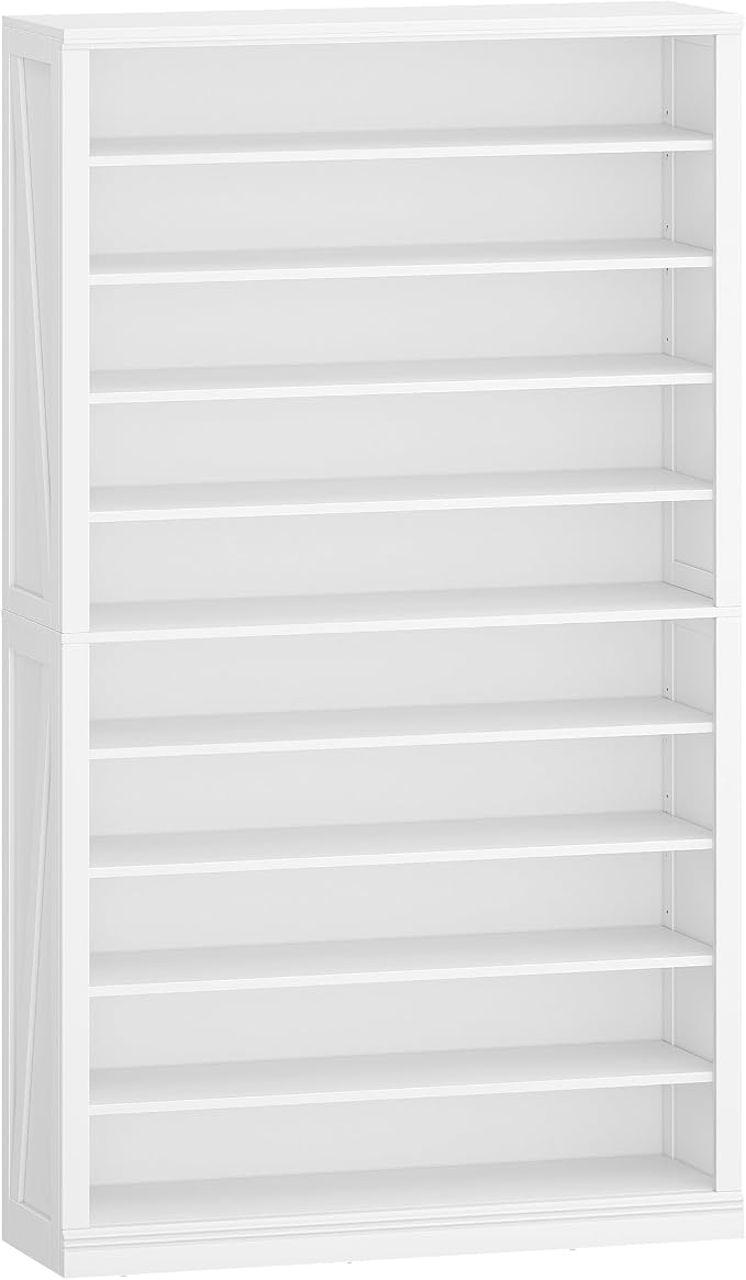 Hzuaneri Shoe Storage Cabinet, 10 Tiers Freestanding Shoe Cabinets, Wooden Shoes Rack with Cubby, 46-50 Pairs, Farmhouse Tall Shoes Cubby Organizer for Entryway, Living Room, White SR59803X