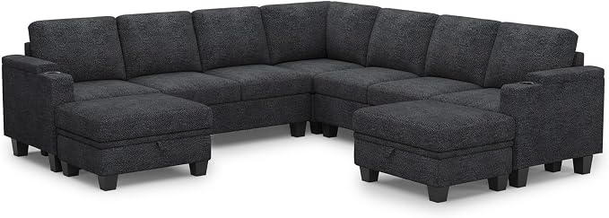 Belffin Modular Sectional Sofa Couch with Storage U Shape Convertible Corner Couches for Living Room Dark Grey Couch
