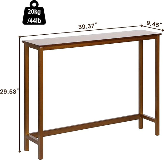 Bamboo Narrow Console Table, 39.4"(L) Wood Small Entryway Table, Accent Slim Hallway Tables, Thin Sofa Side Tables for Hallway, Living Room, Bedroom, Foyer, Walnut