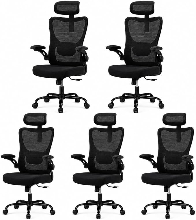 HUANUO Ergonomic Office Chair, High Back Computer Desk Chair with Adjustable Lumbar Support and Headrest, Comfy Gaming Chair with 3D Armrests, Home Office Rolling Chair, Max Load 300 lbs, Pack of 5
