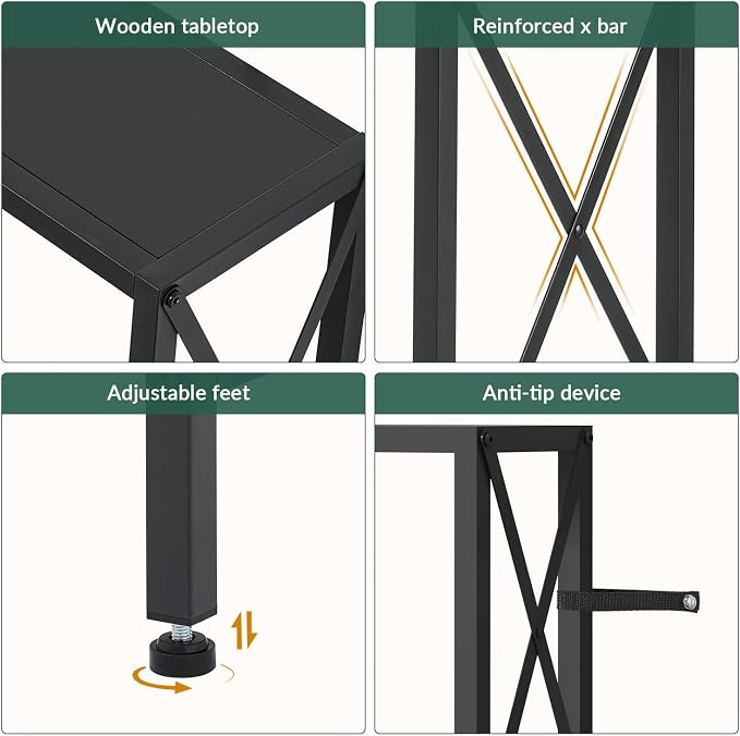 Gewudraw 55.1" Narrow Sofa Table, Console Table with Oulets & USB Ports, Entryway Table, Industrial Couch Table for Hallway, Living Room, Bedroom, 6.5 Feet Power Cord,Black