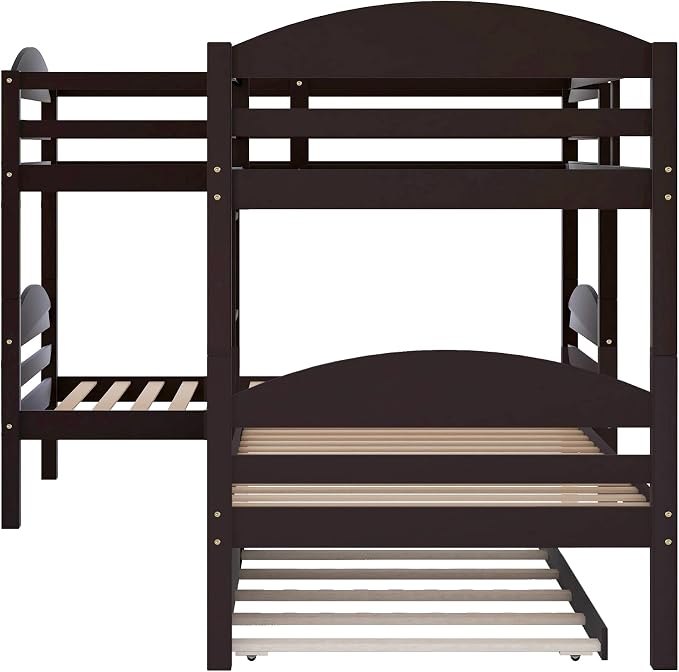 Flieks Four L Shaped Bunk Beds Twin-Over-Twin-Over-Twin-Over-Twin with Trundle, Divides into 2 Beds for 5, Family & Teens, No Box Spring Required