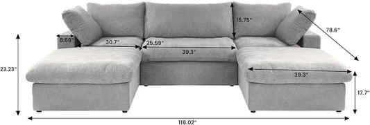 Cloud Modular Sectional Sofa Couch,120.45" U Shaped Convertible Couches with Storage Ottoman for Living Room,Minimalist Deep Sofa Couches,Sofa Covers Washable&Replaceable