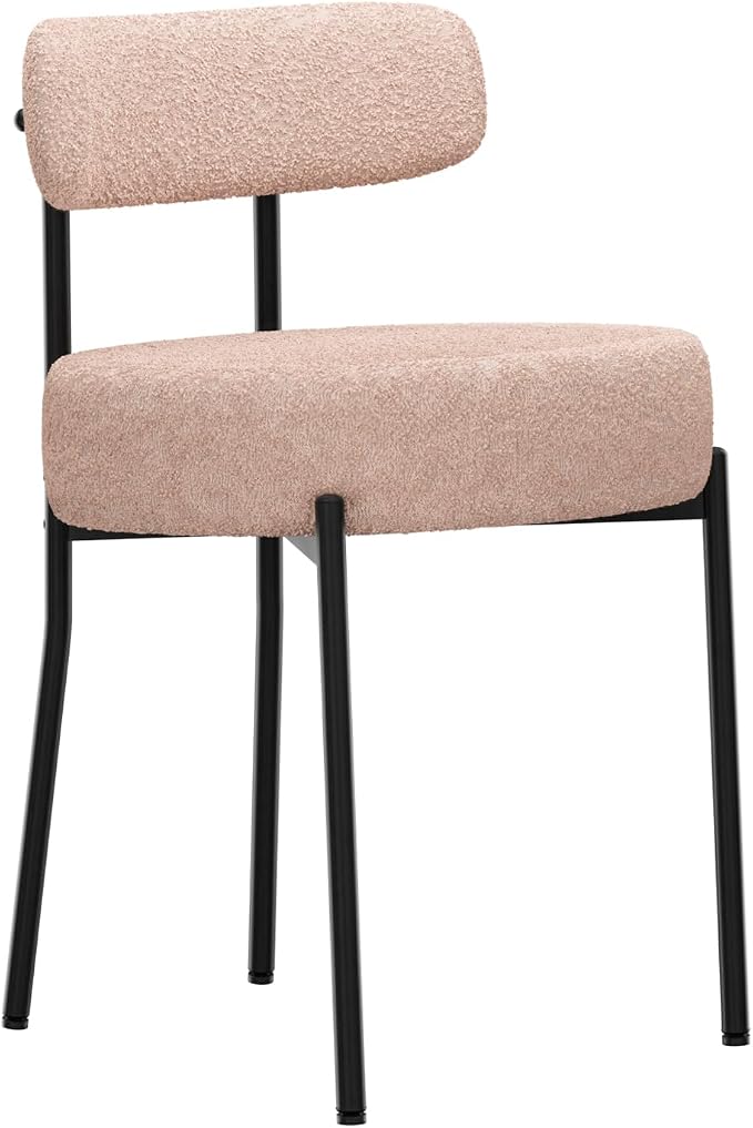 DYHOME Kitchen Chairs Mid-Century Modern Dining Chairs Set of 2, Kitchen Dining Room Chairs, Boucle Upholstered Wishbone Dining Chair, Camel Color
