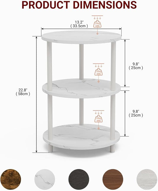 XBurmo Round Coffee Table for Living Room - Narrow Side or Bedside Stand, Industrial Vintage Nightstand for Bedroom, or Small Spaces, Marble White