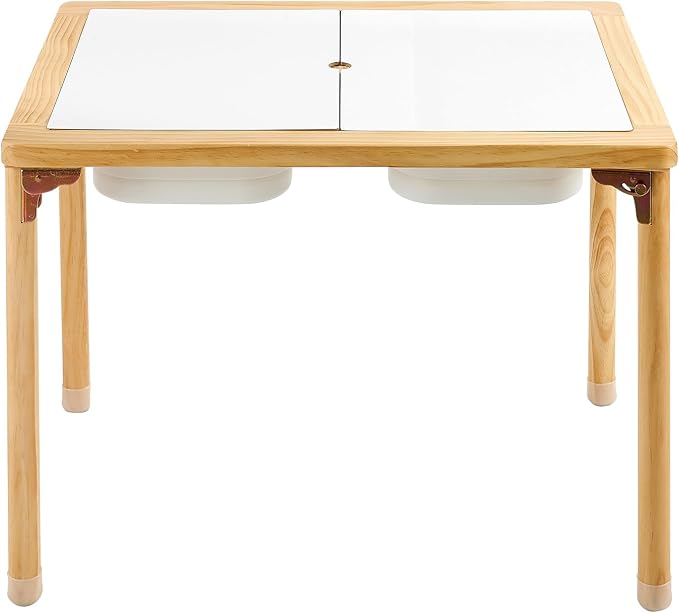 VEVOR Sensory Table for Toddlers, Foldable Wooden Kids Activity Table with Double-Sided Board, Storage Bins, and Non-Slip Feet, for Boys and Girls Playing Sand and Water, Drawing, Studying, Dining
