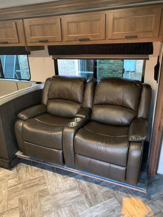 RecPro Charles RV Power Loveseat | 64" | Cup Holders | Mahogany