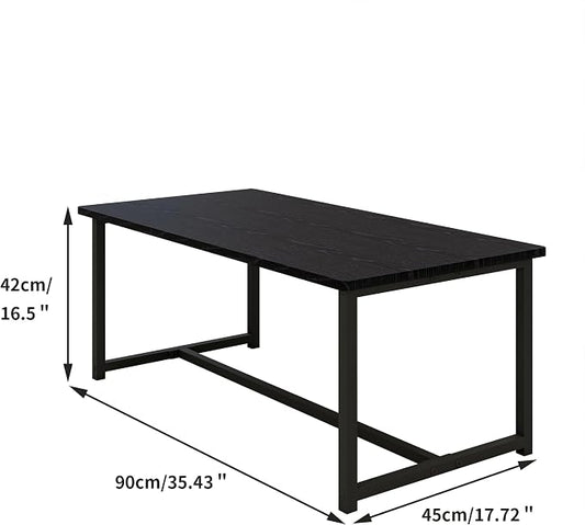 35.4" Rectangular Coffee Table for Living Room, Modern Industrial Style Coffee Table Center Table with Metal Frame for Small Space, Apartment, Office, Easy Assembly, Black