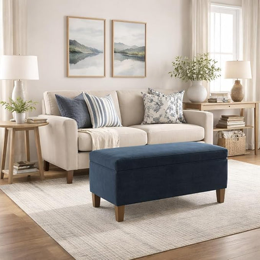 HomePop 36" Storage Ottoman Bench with Hinged Lid - Navy