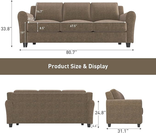 Bonzy Home 2 Piece Sofa Set, 2-Seater & 3-Seater Sofa Couch, Modern Comfy Living Room Set with Thick Cushion, Ideal for Apartment Office, Brown
