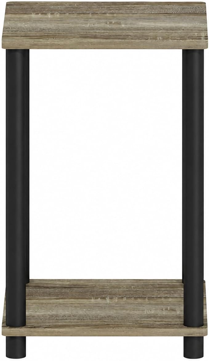 Furinno Modern Grey Side Table, 2-Tier Square Top End Table with Open Shelf, Toolless Night Stand, Bedside Table, for Living Room, Bedroom, Grey Oak