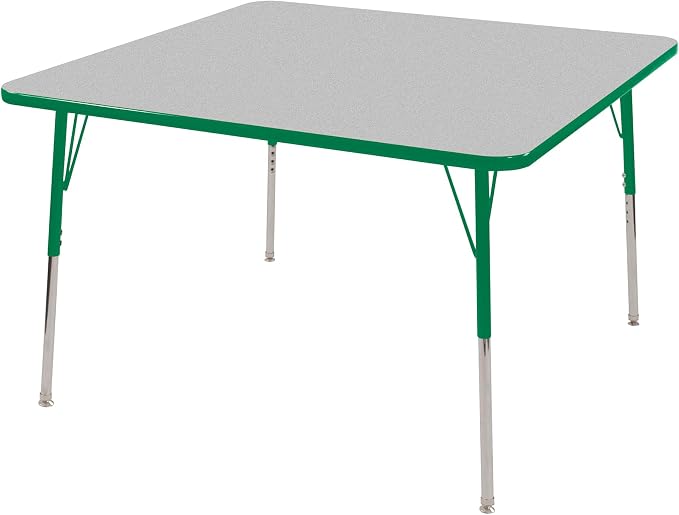 Norwood Commercial Furniture Adjustable Height Classroom Activity Table for Kids & Adults, Square Activity Table for School and Home, Gray Nebula/Green, 48" W x 48" L