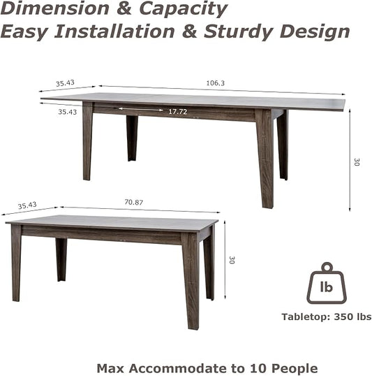 Extendable Dining Table for 6-10 People,70.87''-106.3''Modern Space-Saving Wood Kitchen Table,Rectangle Folding Conference Meeting Table for Living Meeting Room Kitchen,Black Oak