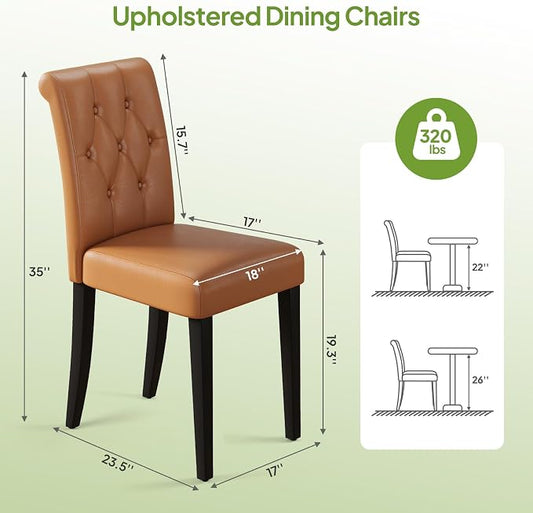 Welzona Upholstered Dining Chairs Set of 4, Button Tufted Parsons Dining Chair with Solid Wood Legs, Modern PU Leather Side Chair for Dining Room/Kitchen/Restaurant/Hotel- Brown