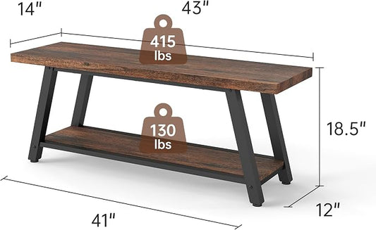 43" Farmhouse Entryway&End of Bed Wood Bench,Rustic Brown&Black | Skandiquip 43"47" Wood Farmhouse Entryway Bench, Mid Century Rustic End of Bed Bench for Mudroom, Living Room & Kitchen