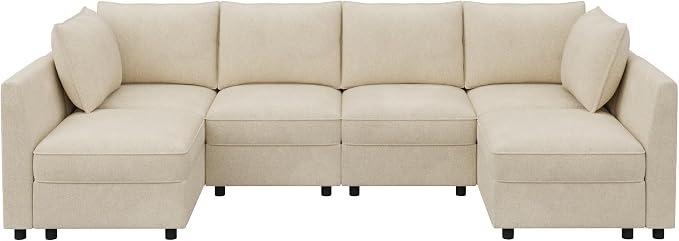 HONBAY Modular Sectional Sofa Couch with Storage, Modern U Shaped Sectional Sofa, Convertible Sectional Couch for Living Room - Beige