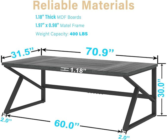 HSH Extra Long Computer Desk, Industrial Metal Wood Home Office Desk, Large PC Laptop Table for 2 Person Executive Writing Work Study Gaming, Bedroom Living Room Dual Monitor Desk, Dark Gray, 70 Inch