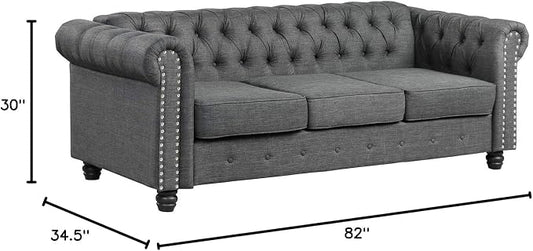 Morden Fort Classic Chesterfield Sofa Set 82'', Tufted Sofa for Couch Set with Solid Wood Legs Thick Cushion, Pet-Friendly Deep Seat Sofas Couches for Living Room Bedroom Apartment - Linen Grey