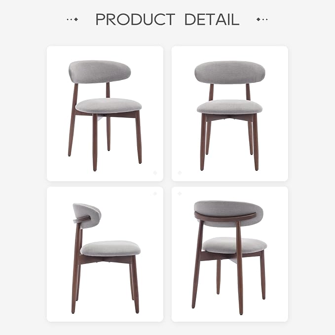 COLAMY Wooden Dining Chairs Set of 4, Modern Fabric Upholstered Dining Room Chair, Farmhouse Kitchen Chair with Foot Pegs, Light Grey