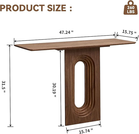 LKTART 47" MDF Console Table for Entryway, Narrow Entryway Table with Unique Loopback Design, Couch Table Behind Sofa with Single Loop-Leg for Living Room Hallway Foyer, Walnut