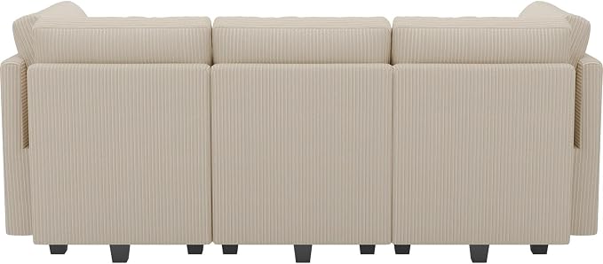 Belffin Modular Sectional Sleeper Sofa with Storage Seat 6 Seat Sectional Sleeper Sofa Bed Corduroy Convertible Sectional Couch with Reversible Chaise Beige Modular Couch for Living Room